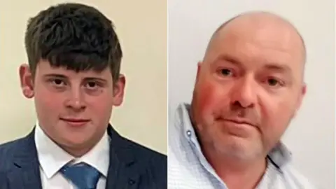 Two separate images of men edited side by side. Daniel McCallister on the left has dark hair and is wearing a navy suit, with a white shirt and blue tie. Robert Lee on the right is wearing a checked blue and white shirt.