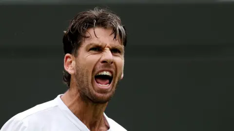 Cameron Norrie roars during his Wimbledon win over Nicolas Jarry