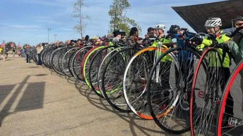 Stratford Jeremy Vine helps break Penny Farthings world records