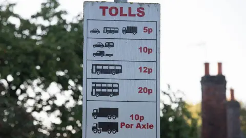 Getty Images Tolls signs at Swinford Toll Bridge on August 26, 2016 in Eynsham, England.