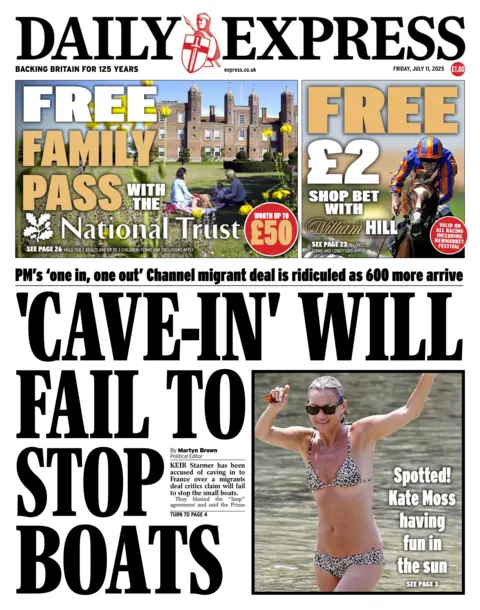 The Daily Express headline reads: "'Cave-in' will fail to stop boats'