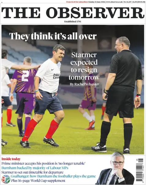 The headline on the front page of the Observer reads: "They think it's all over."