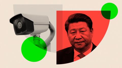 Montage of a CCTV camera and Chinese President Xi Jinping