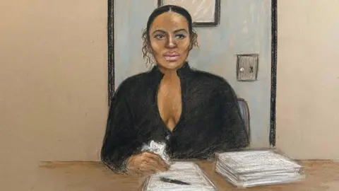 Court sketch of Gabrielle Carrington at the Old Bailey