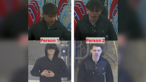A grid of four images. Two show one young man in a black coat, and the other two show another young man in a black coat. 