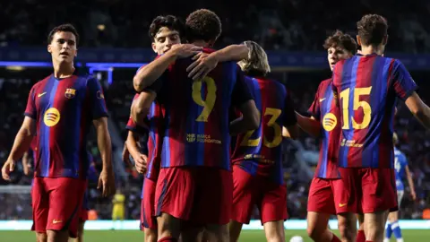 Hazma Abdelkarim of Barcelona celebrates his side's second goal during the pre-season friendly at Birmingham City