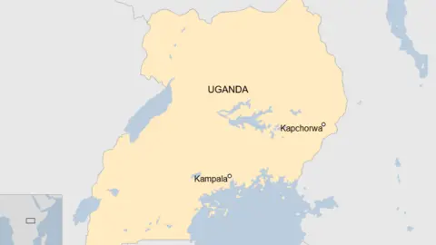 Uganda map showing the location of Kampala and Kapchorwa 