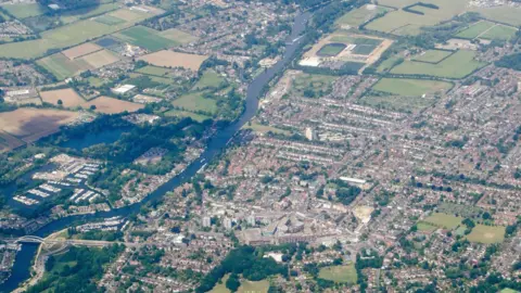Amanda Lewis/Getty An aerial view of the town of Walton-on-Thames, beside the river and the Queen Elizabeth II reservoir