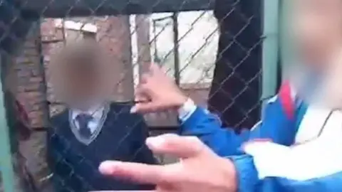 A screengrab taken from X, formerly known as Twitter, shows a schoolboy in an enclosure.