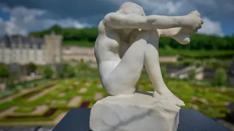 A marble sculpture by French sculptor Auguste Rodin entitled "Despair" in Villandry, France on 13 May 2025. 