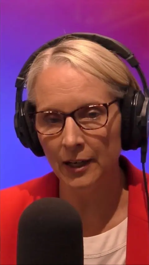 Vertical image of Emma Reynolds speaking on the Today programme