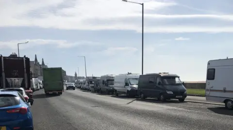 LDRS Vans and motorhomes parked on Morecambe Promenade