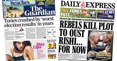 The Guardian and Daily Express front pages