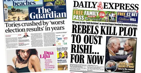 The Guardian and Daily Express front pages