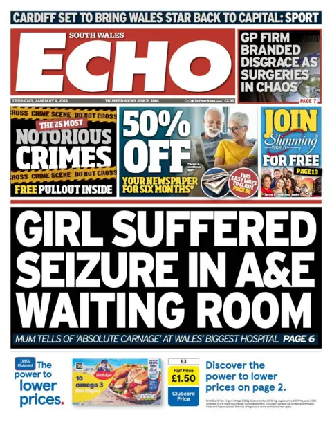 South Wales Echo The front page of the South Wales Echo