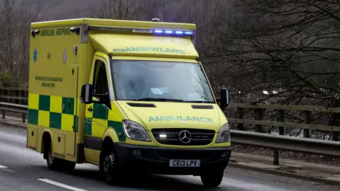 Getty Images A view of staff from the Welsh Ambulance Service Trust answering an emergency call on March 18, 2023 in Abercarn, Wales