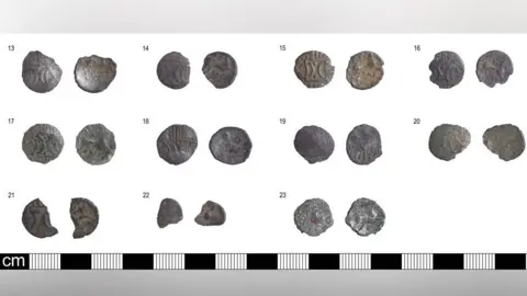 Andrew Williams/Norfolk County Council Eleven Iron Age silver coins in three rows, showing both sides of each coins