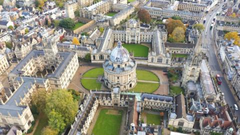 A bird's eye view of Oxford, over the Radcliffe Camera and All Souls College 