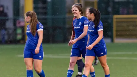 Fiona Barry of Cardiff City Women celebrates