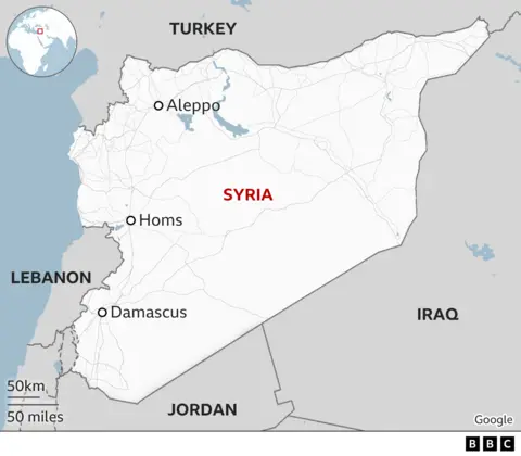 A map showing Syria is located in the Middle East, on the eastern shore of the Mediterranean Sea. It borders Turkey to the north, Iraq to the east, Jordan to the south and Lebanon to the west. Its capital, Damascus, is located in the southwest of the country. 