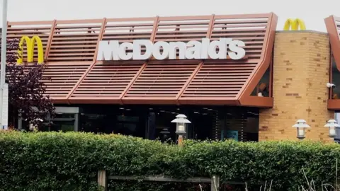 An aerial view of the McDonald's in Caxton in Cambridgeshire where the victims worked