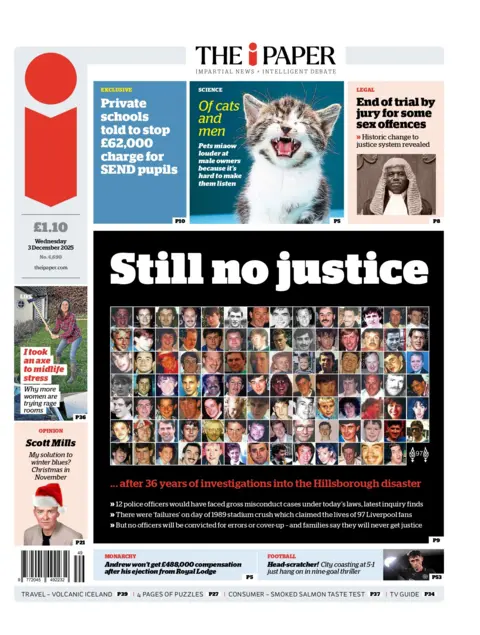 "Still no justice" reads the headline on the front page of the i Paper.