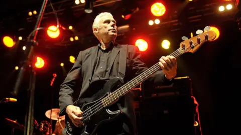 Dr Feelgood bass player Phil Mitchell on stage