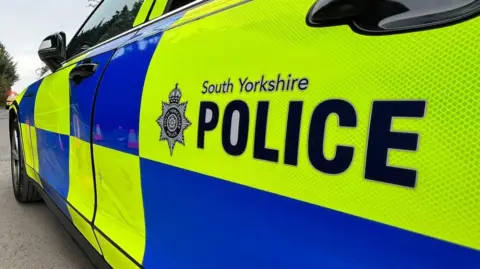 A close-up of the side of a police car.
