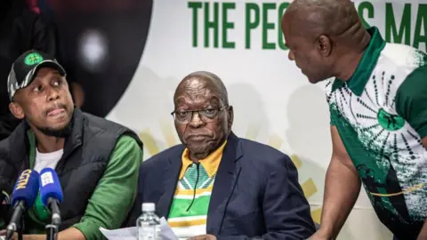 Getty Images Former South African President Jacob Zuma at a media briefing for his party uMkhonto we Sizwe (MK), on June 16, 2024, at Capital Hotel in Sandton, outside Johannesburg, South Africa.
