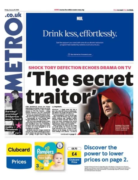 The headline on the front page of the Metro reads: "The secret traitor"