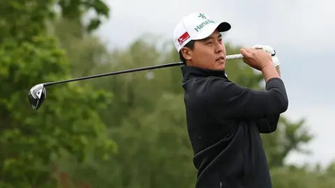 Simon Seungmin Lee drives a shot during the G4D Open at Newport