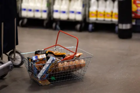 Shutterstock shopping basket full of goods on floor of supermarket