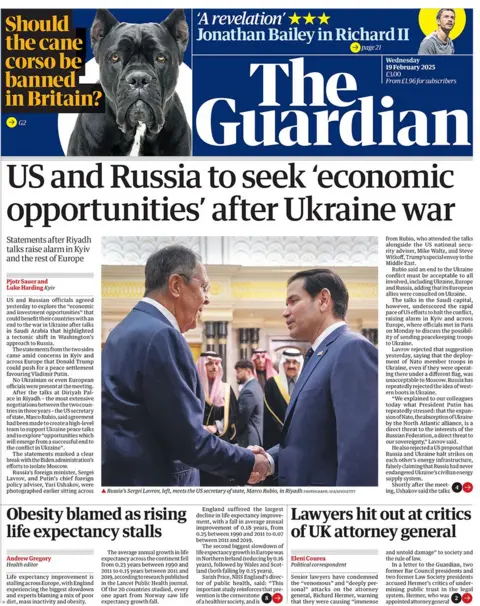 Headline Guardian berbunyi: AS dan Rusia untuk mencari 'peluang ekonomi' setelah Perang Ukraina