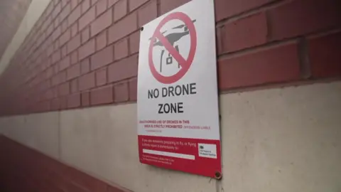 bbc a "no drone zone" Sign in Manchester prison. 