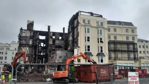 LDRS A general shot of the Royal Albion Hotel exterior devastated by fire in July 2023