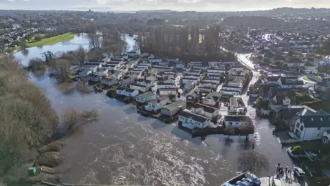 A drone shot of a severely flooded area at Lower Stour on 28 January.