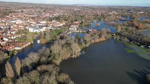 BBC Aerial view of Berkshire flooded.