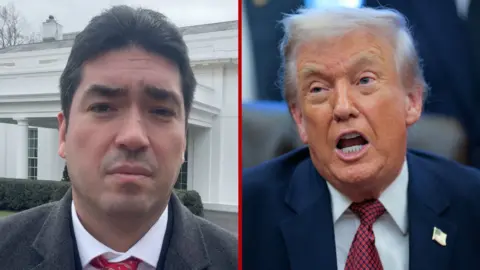 Trump and Bernd Debusmann both stare directly into the camera.