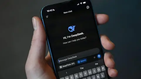 This photo illustration shows the DeepSeek app on a mobile phone