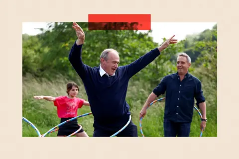 Jeff J Mitchell/Getty Images Liberal Democrat Leader Ed Davey joins Scottish leader Alex Cole-Hamilton to take part in a circus skills workshop during campaigning