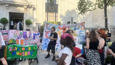 People protesting outside Islington Town Hall on Wednesday