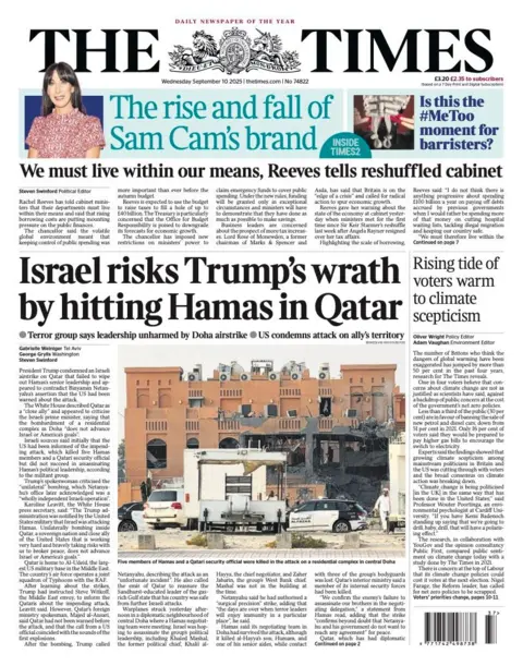  "Israel risks Trump's wrath by hitting Hamas in Qatar".