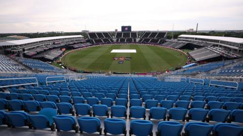 A view of the Nassau County International Cricket Stadium from the back row of one of the stands