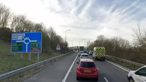 Google A google image of multiple cars sat in traffic on the M1 junction 28 near Pinxton in Derbyshire