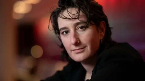 Yael van der Wouden, author of 'The Safekeep', during the Booker Prize 2024 Shortlist photocall at The Royal Festival Hall on November 11, 2024 in London, England