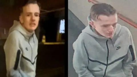 A young man is seen in two images. He is wearing a grey hoodie and has brown short hair and fair skin. He has his hands in his pockets.