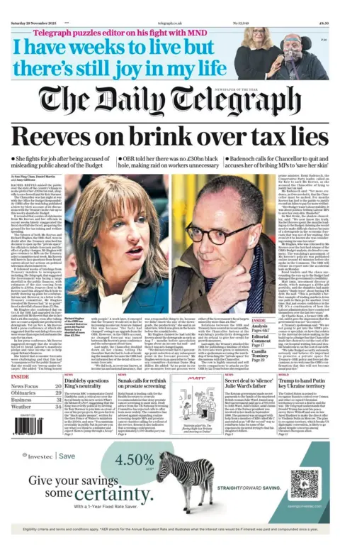  "Reeves on the brink over tax lies".