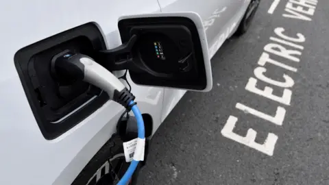 Reuters Electric car is charged at a roadside EV charge point