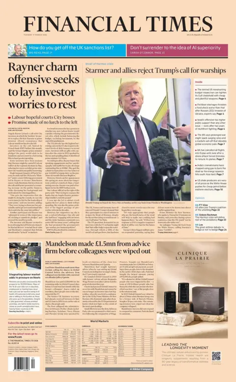 "Rayner charm offensive seeks to lay investor worries to rest" reads the headline on the front page of the Financial Times.