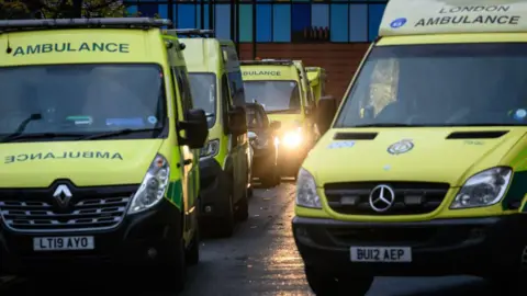 Ambulances queuing.